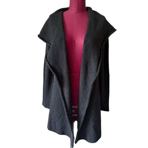 Vince Open Front Hooded Cardigan Medium M Wool Alpaca Cashmere Charcoal Gray Gre - Picture 2 of 6